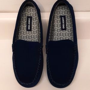 NWOT Lands' End Girl's Navy Blue Moccassin Slippers